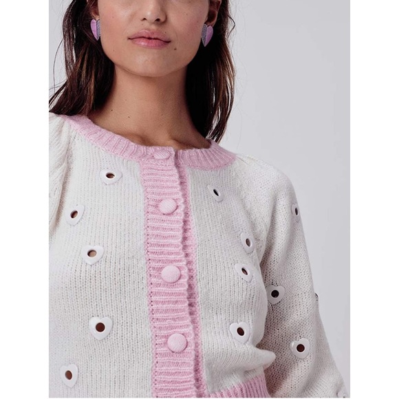 Never Worn For Love and Lemons Cropped Lovejoy Metallic Hearts Sweater - Picture 3 of 7